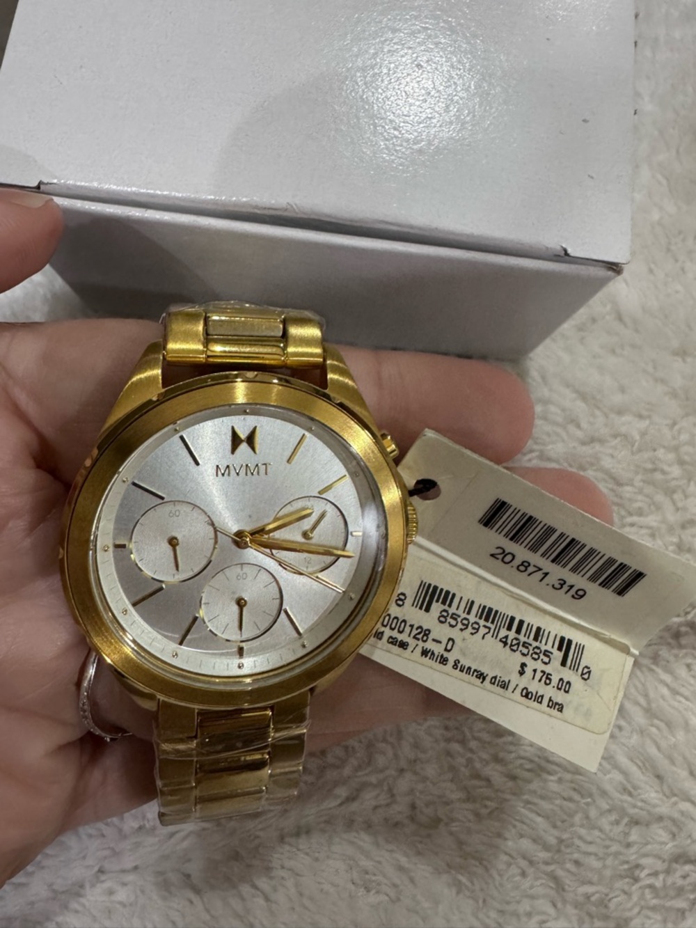 MVMT Getaway Chronograph White Round Dial Watch Gold New